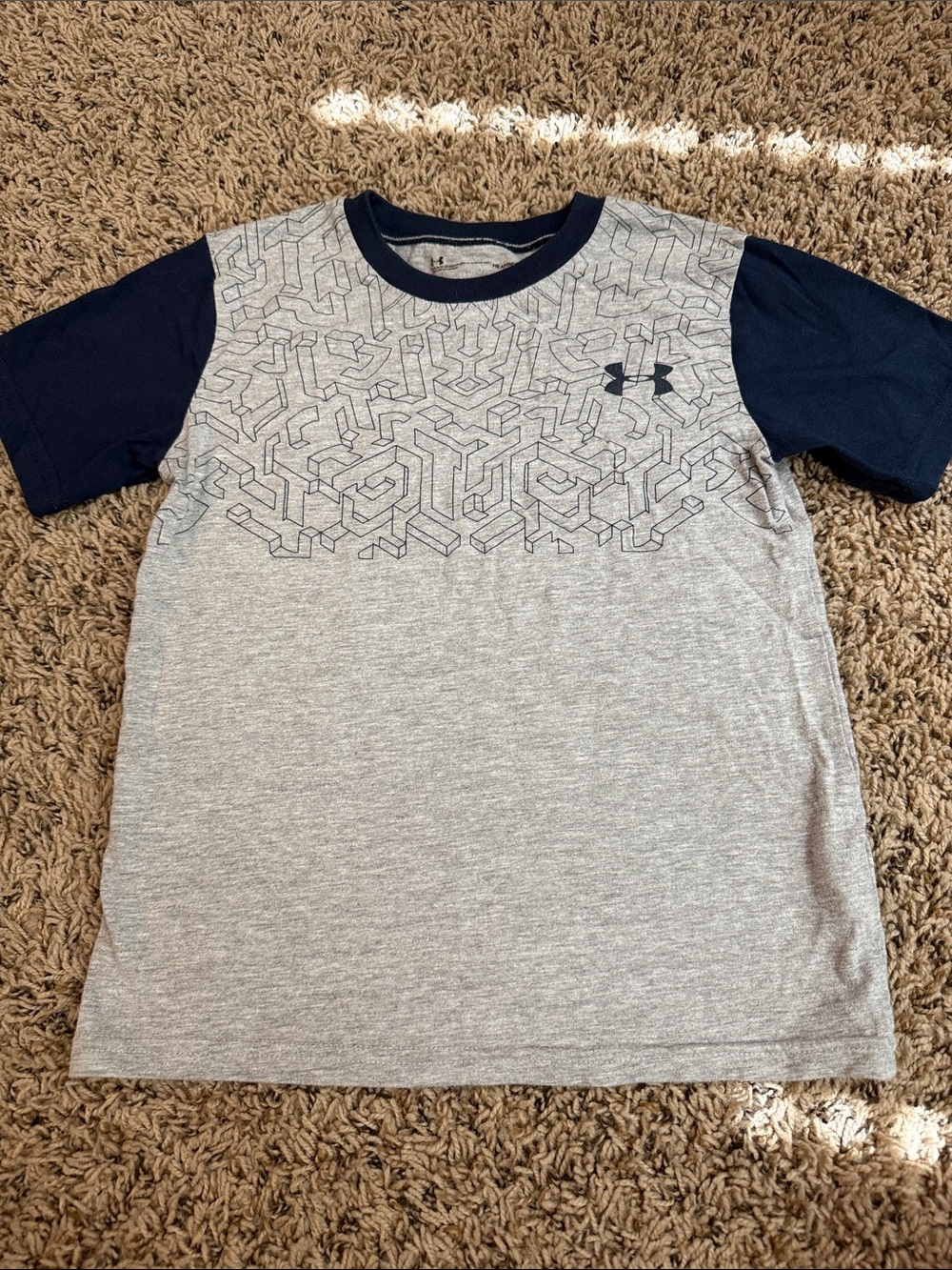 Under Armour Grey and Navy Short Sleeve Tee with Geometric Chest Print